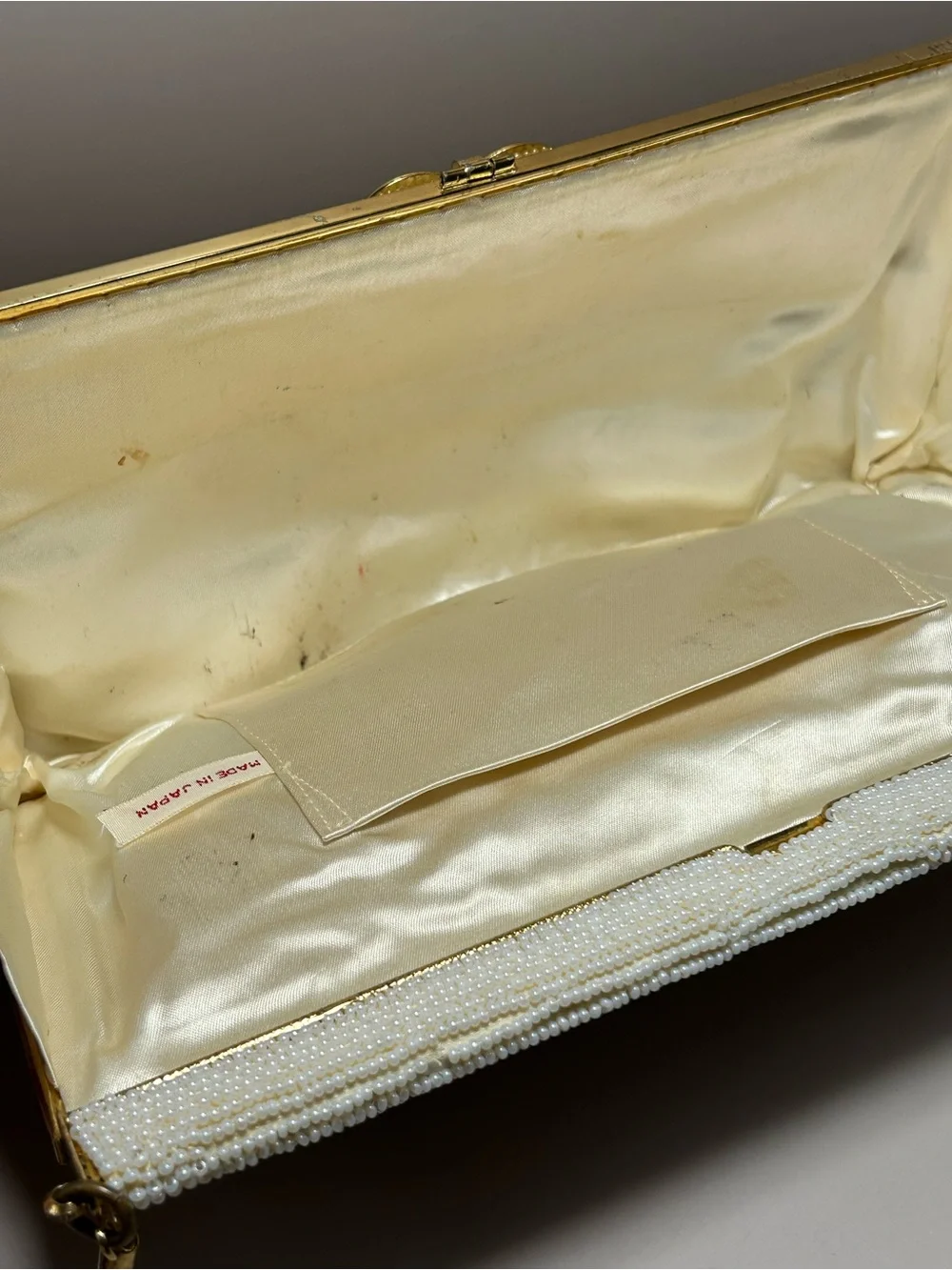 Ivory Beaded Evening Clutch with Gold Handle